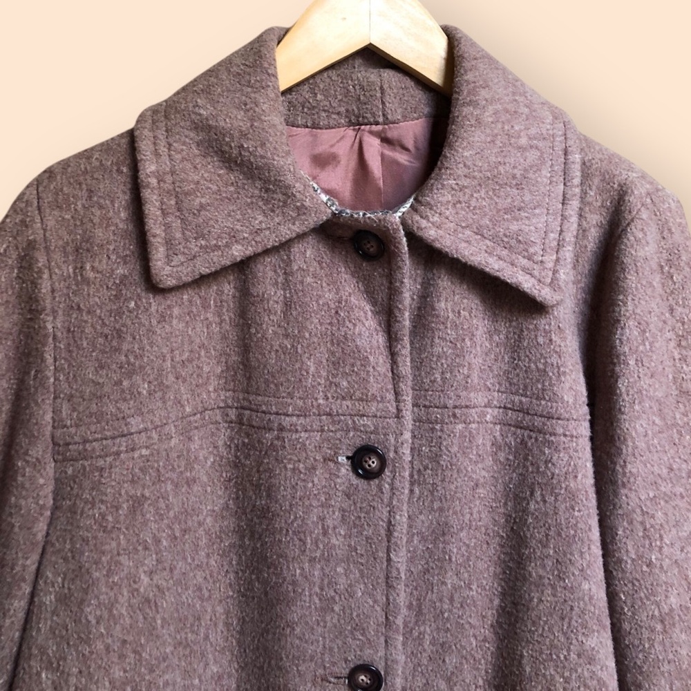 Vintage 60s Wool Pea Coat Mauve Pink Plaid Lining Pockets Retro Women’s M/L - Picture 3 of 14